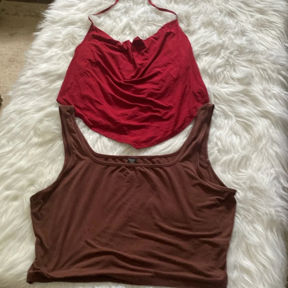 Set of 2 Crop Tops. Burgundy Halter & Brown Tank - Picture 1 of 8